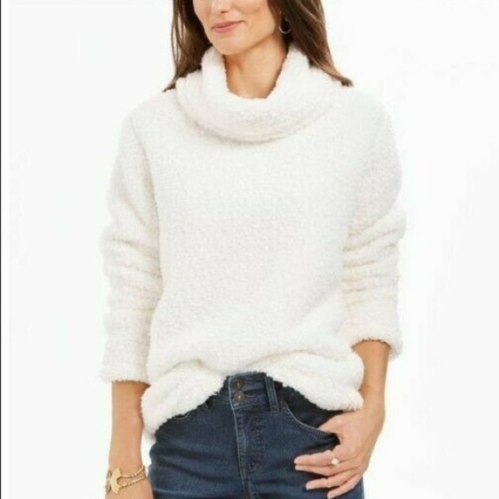 Style & Co White Sherpa Cowl-Neck Sweater, Large